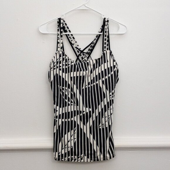 Profile by Gottex Black White Print Tankini Top 36D Strappy Swim Shelf Bra - Picture 1 of 4